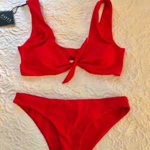 zaful red tie front bikini set
